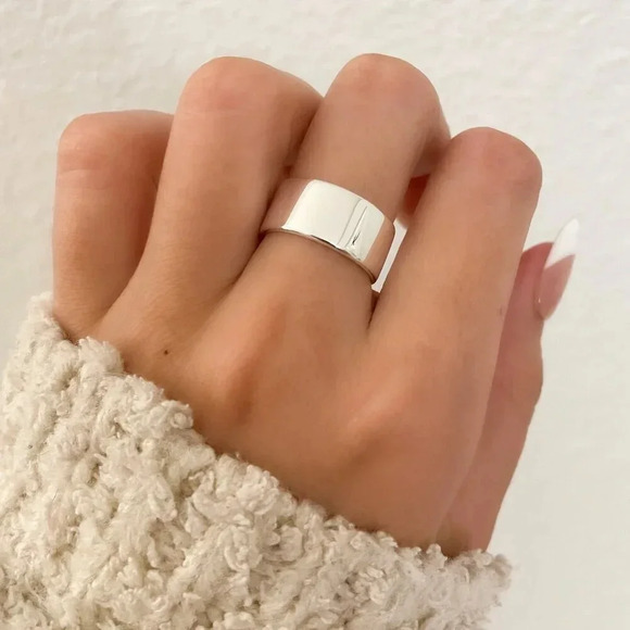925 Sterling Silver Wide Ring Band Chunky Ring Band Minimalist Ring Stackable - Picture 2 of 7